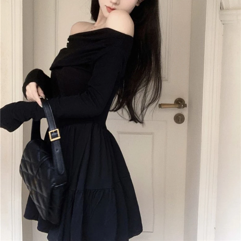 Preto a linha vestido elegante streetwear marca nova condição casual fora do ombro estilo S-2XL tamanhos disponíveis design leve estiramento