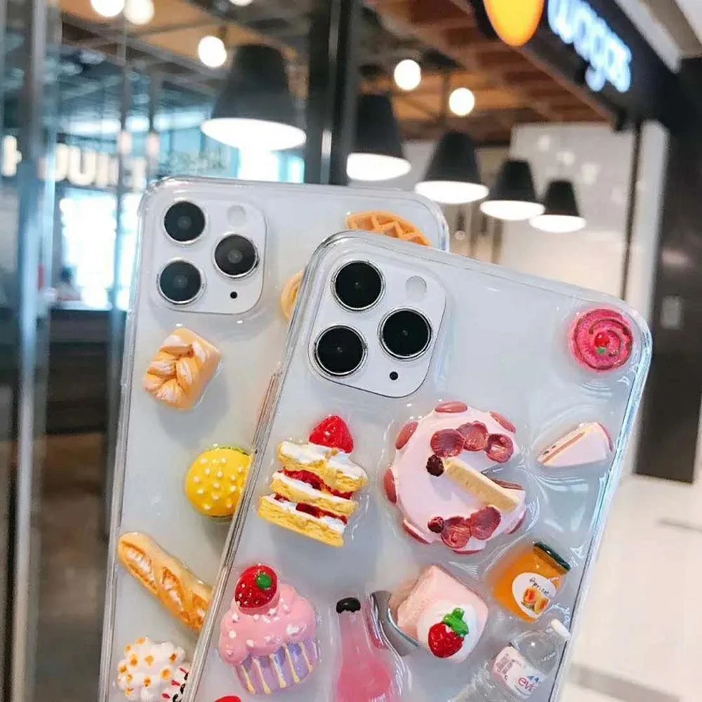 Soft Bread Cake Epoxy Phone Case For iPhone 16 15 14 13 Pro Max Mini 12 Plus X XR XS Max SE20 MiNi 3D Clear Cute Silicone Cover