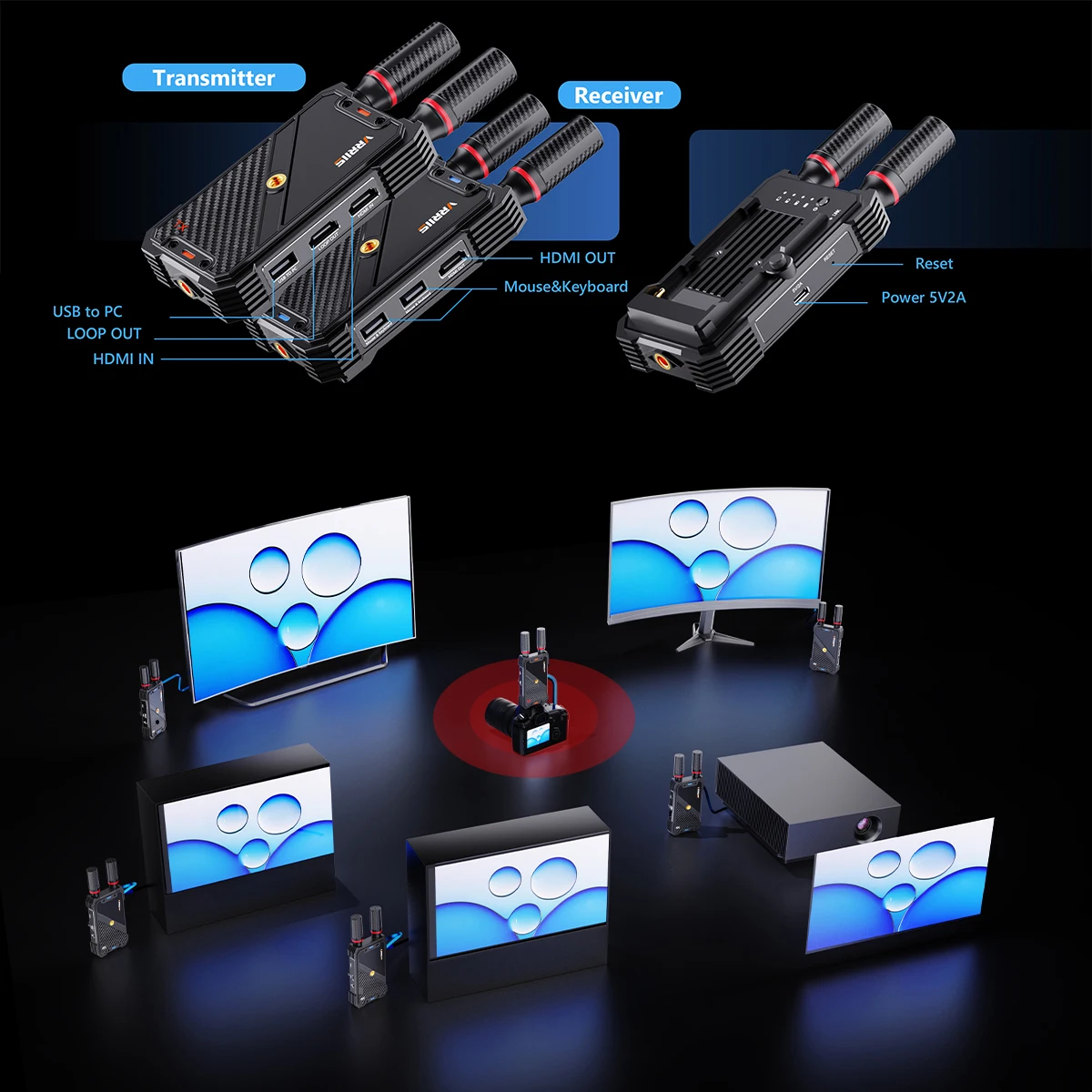 KVM Wireless HDMI Extender 400M 5G Audio Video Transmitter Receiver Support USB Mouse Keyboard Battery Laptop PC Camera To TV
