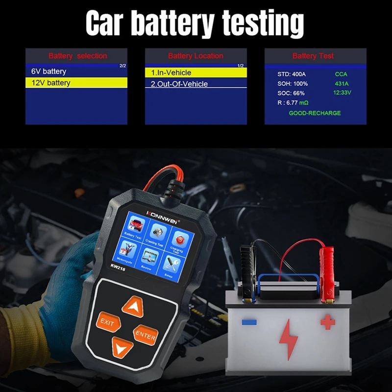 KONNWEI KW218 Car Battery Tester 6V 12V Car Motorcycle Truck System Analyzer 2000CCA Charging Cranking Test Tool PK KW650