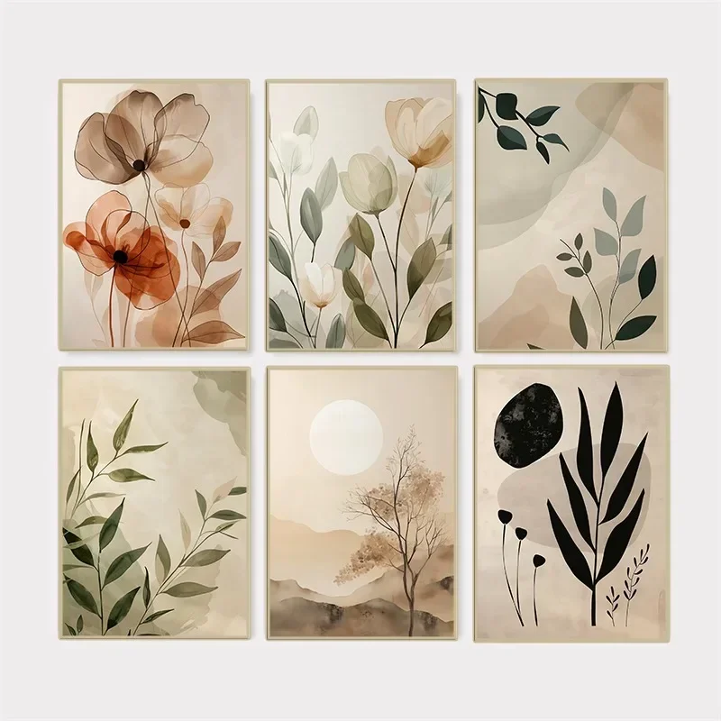 Minimalist Boho Plant Leaf Flower Poster Modern Floral Botanical Canvas Painting Scandi Wall Art for Living Room Home Decoration