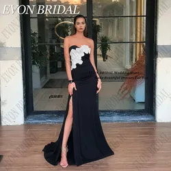 EVON BRIDAL Satin Strapless Evening Dress Mermaid Sleeveless Black And White Formal Occasion Dresses Contrast Color Side Split