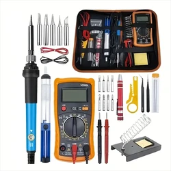 19PCS Electric Soldering IronKit With,Multimeter 220V Degree Adjustable Mini Welding Gun,Solder Welding Tools Bag Multimeter Kit