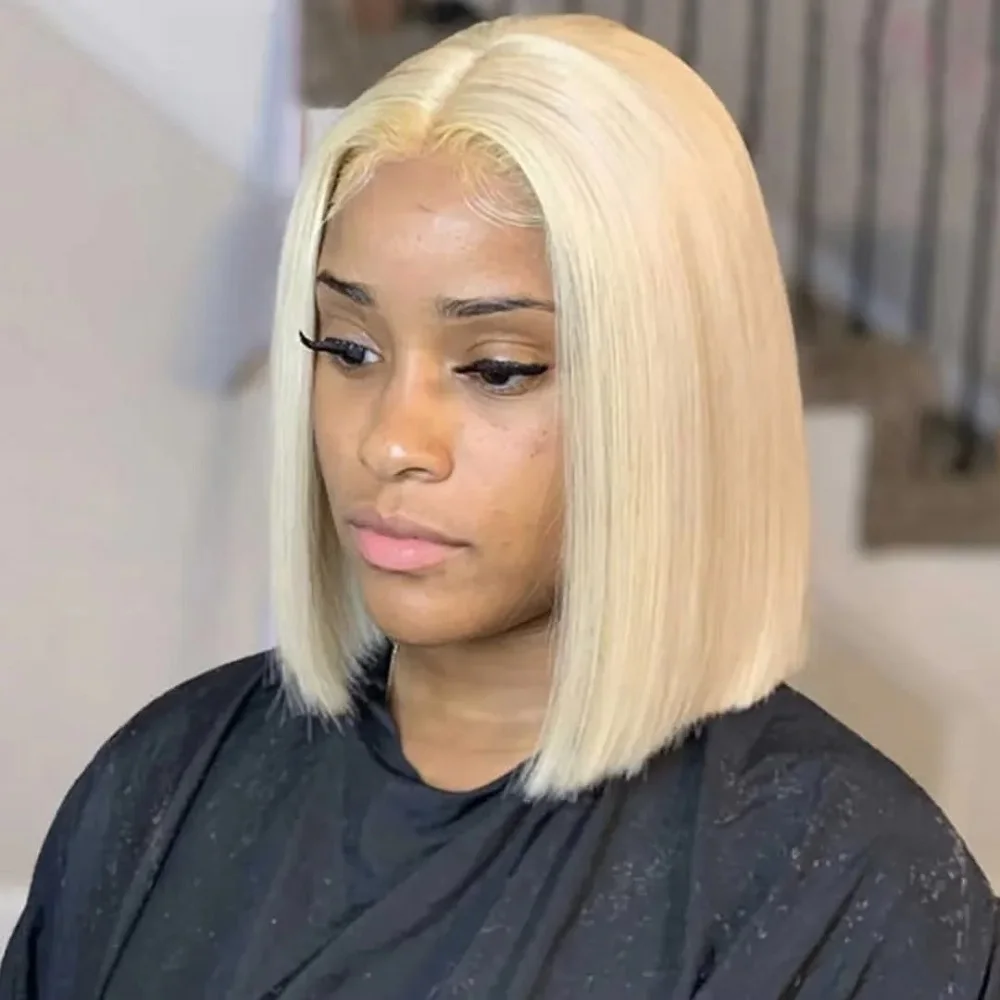 

Парик из натуральных волос с прозрачной HD-основой 13x6, плотность 200, цвет 613 блонд, 14 дюймов, короткий, прямой, для женщин