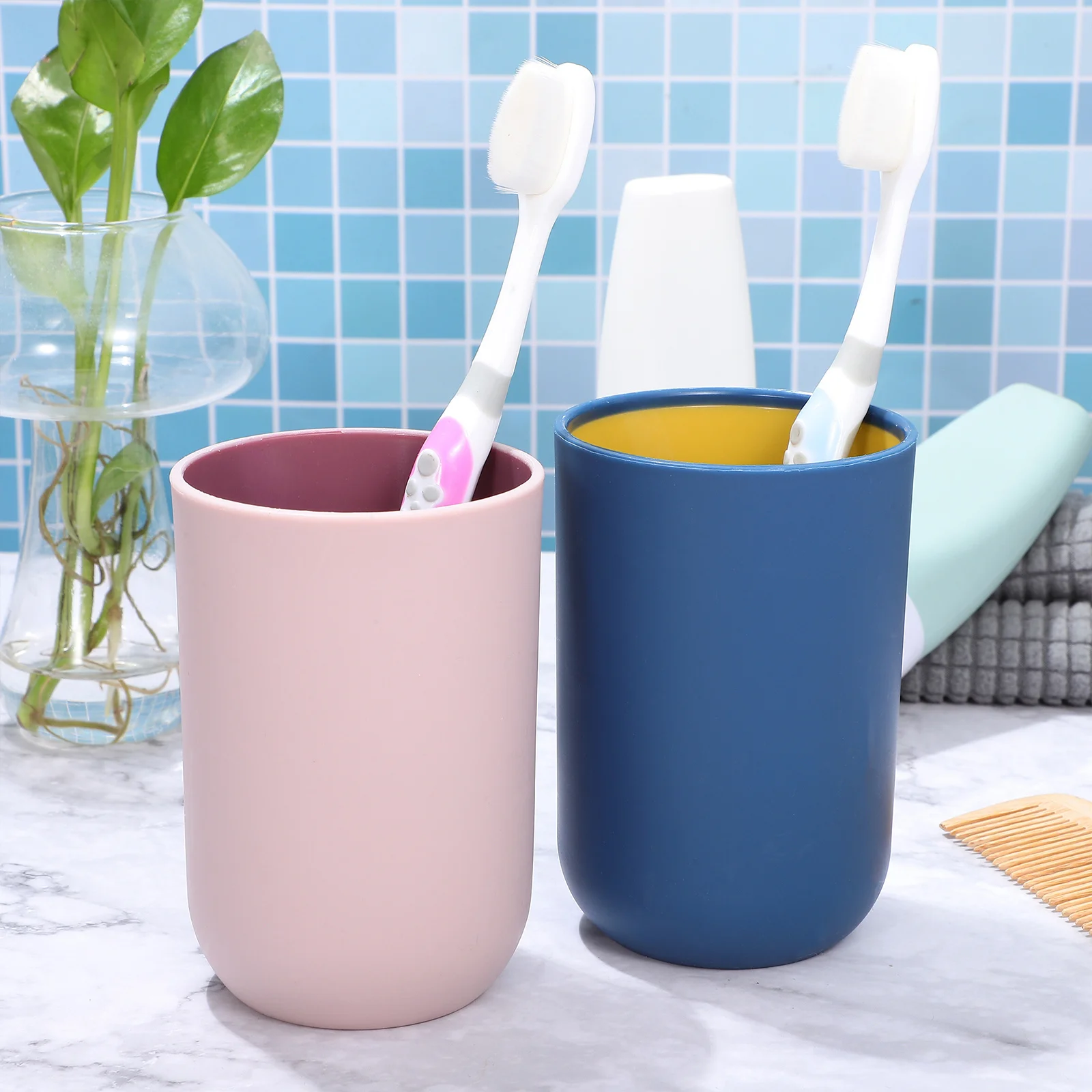 

4 pcs Toothbrush Cup Premium Plastic Bathroom Mug Non-Slip Base Stackable Design For Home Rv Travel Mouthwash Tumbler