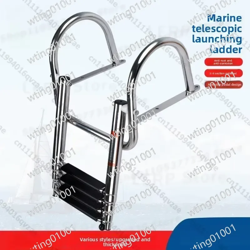 for Marine Heavy Duty Stainless Steel Folding Ladder for Speedboat Yacht Swim Platform Boarding Handrail Step