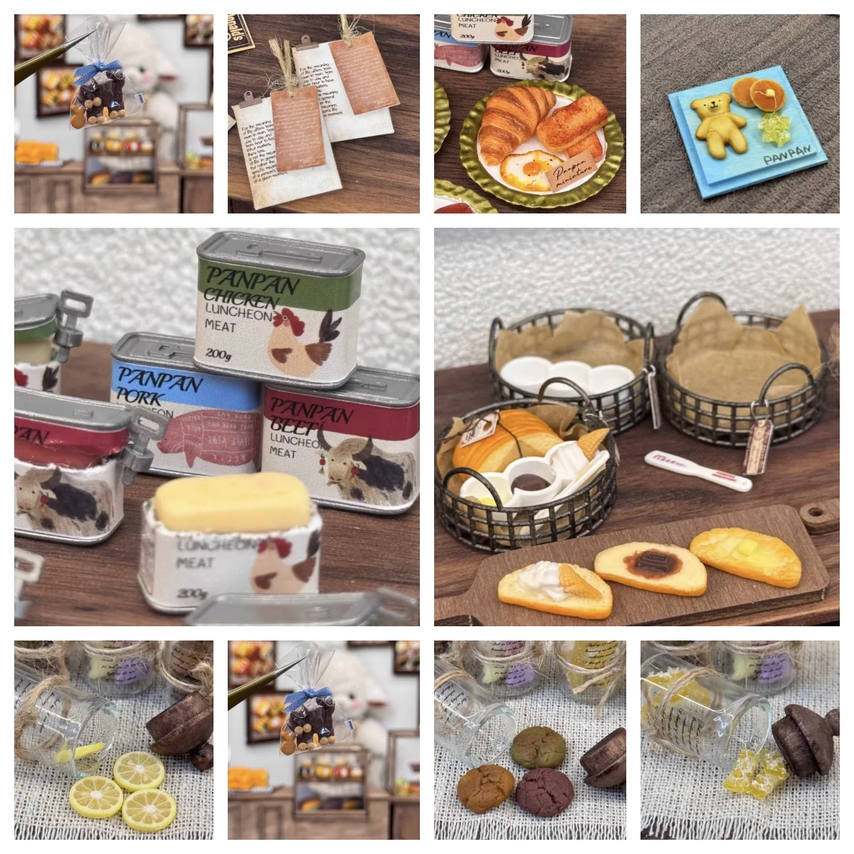 

Handmade Miniature Clay Food Toys Mini Lunch Meat Can Bread Bear Cookies Dollhouse Decor Realistic 1/6 Dollhouse Play Food Set