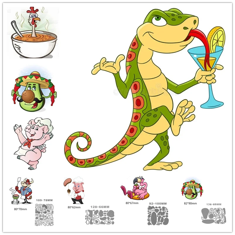 New Cartoon Food cook Chef Metal Cutting Dies Pig Flamingo chicken Party Birthday Scrapbooking Card Craft No Christmas Stamp