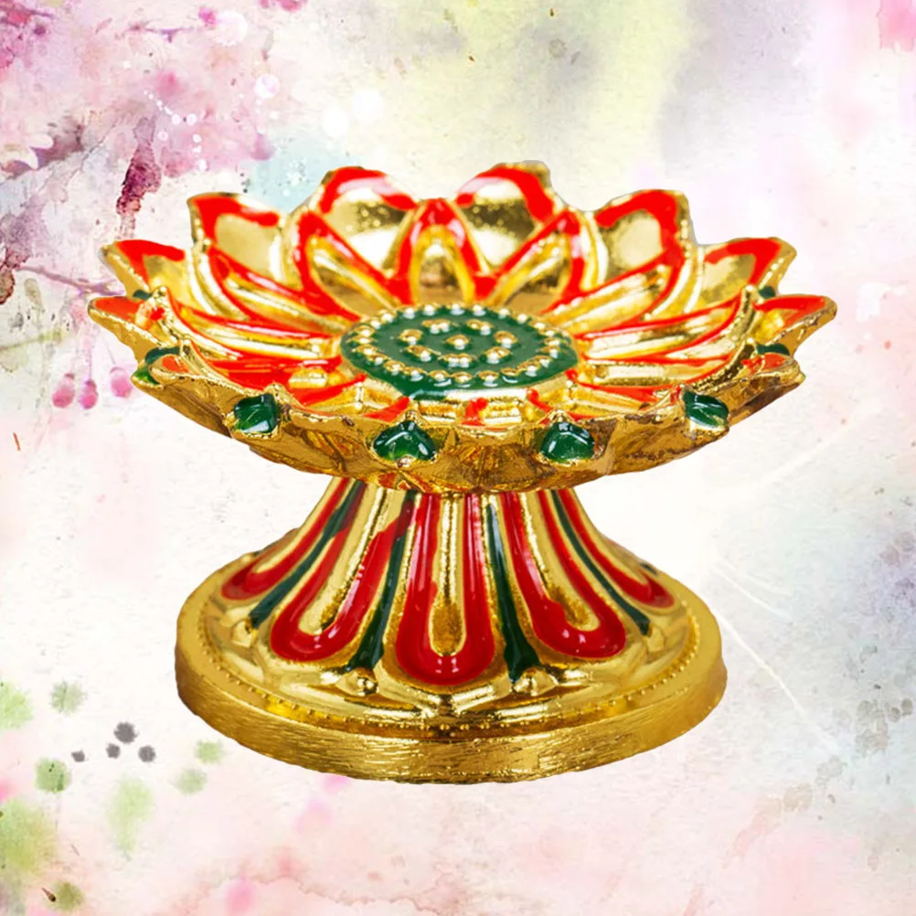 

Buddhism Holder Lotus Design Alloy Color Painting Anti-Slip Bottom Elegant Votive Accessory Decor