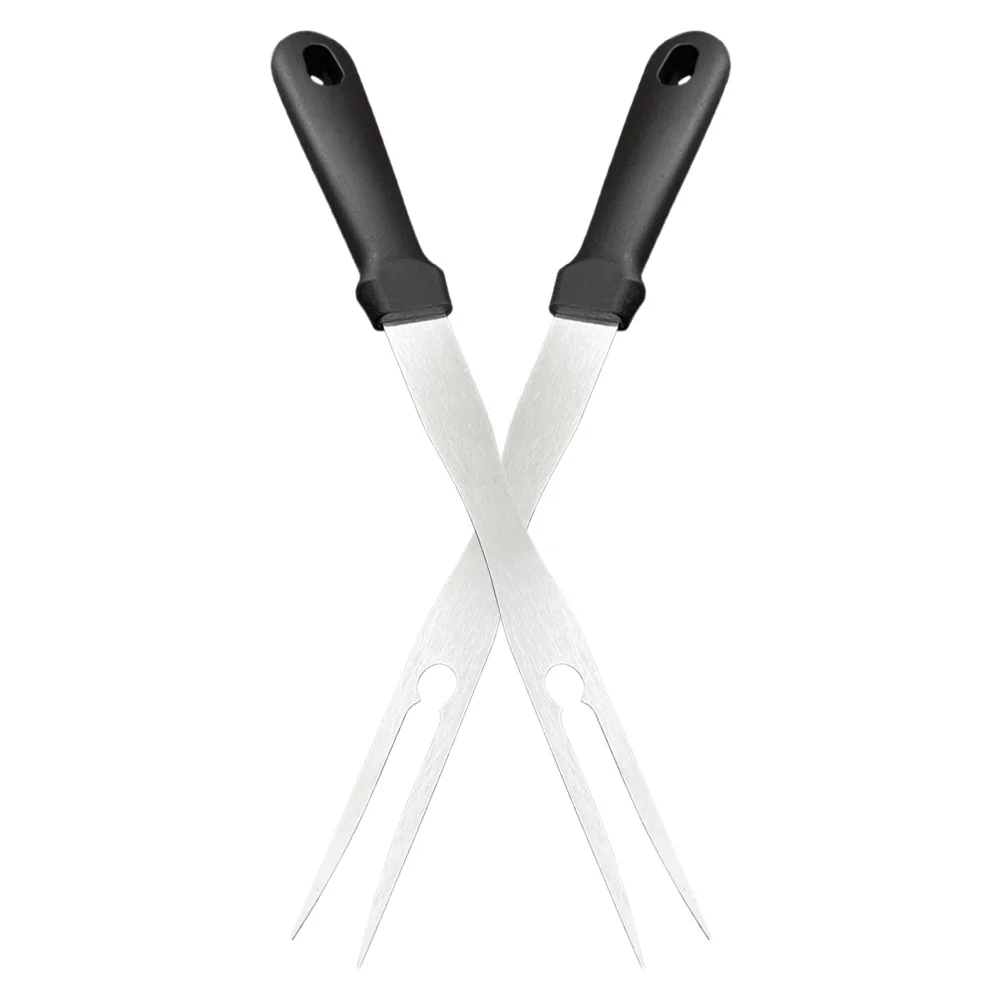 

2pcs Barbecue Forks Stainless Steel Grilling Skewer Forks Plastic Handle For Camping Roasting Marshmallows Meat Bbq Fork Long