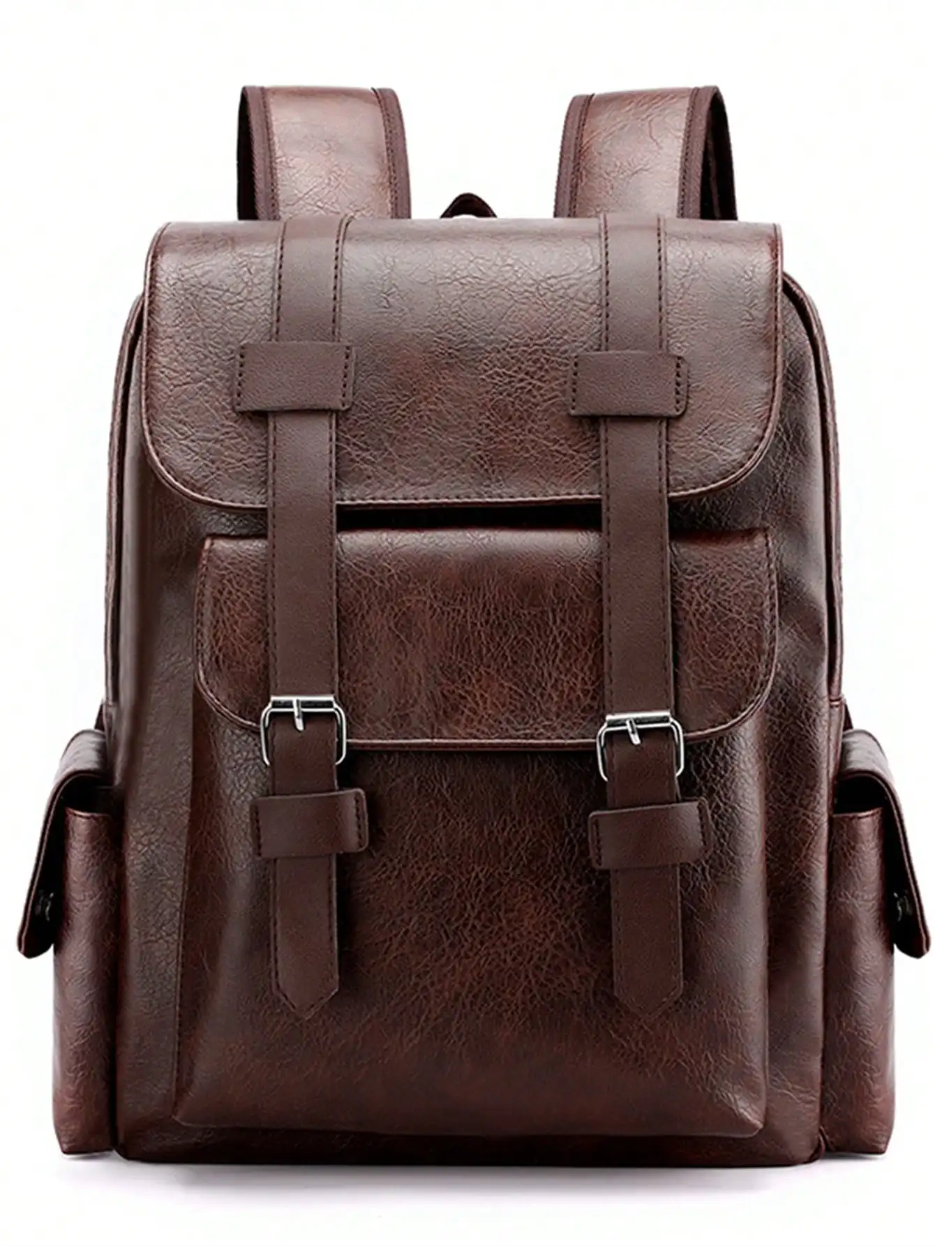 Vintage Style Men\'s PU Leather Backpack, Waterproof and Durable with Large Capacity for 14.7-inch Laptop, Ideal for Traveling