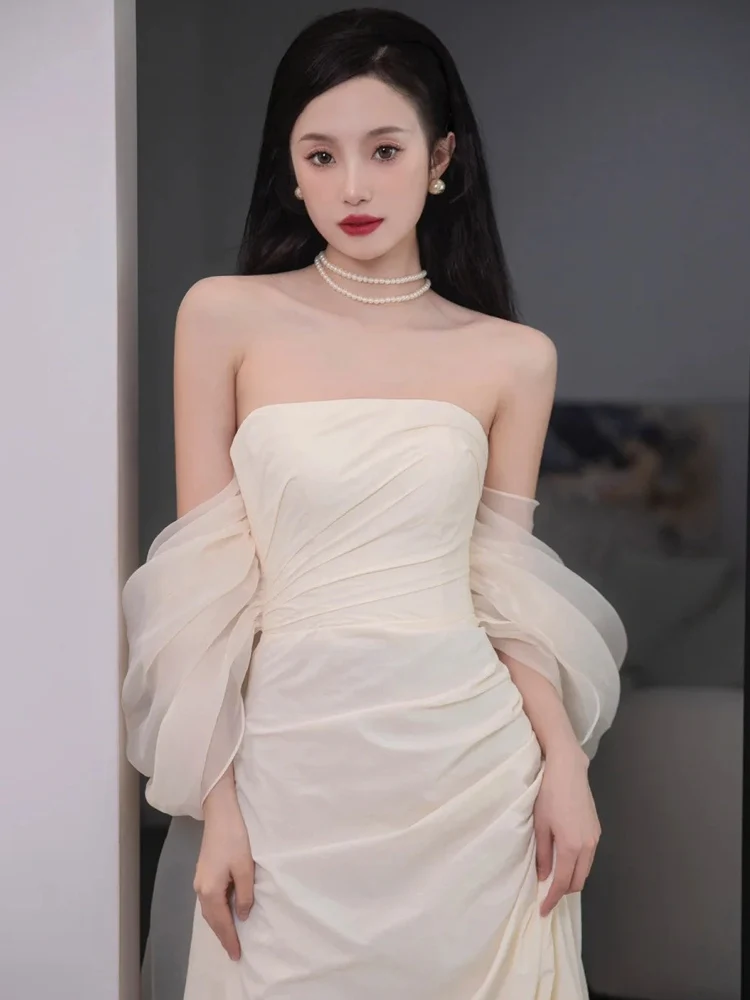 

Ele Simple White Bridal Robe for Women Engagement Evening Gown Long Princ Skirt Sle One oulder Svel Polyester