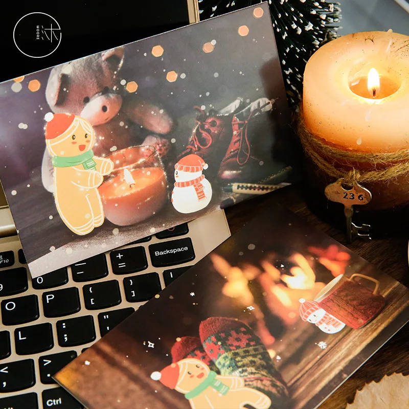 ‌30PCS Christmas Gingerbread Man Postcards Set - DIY Cartoon Greeting Message Cards Xmas and New Year Gift