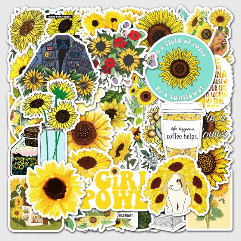 

10/30/50pcs Sunflower Ins Wind Graffiti Waterproof Skateboard Travel Suitcase Phone Laptop Luggage Stickers Cute Kids Girl Diy