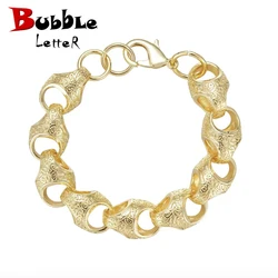 Bubble Letter Acorn Bracelet for Men Adjustable Wrist Bangles Lobster Clasp Real Copper Gold Color Hip Hop Jewelry