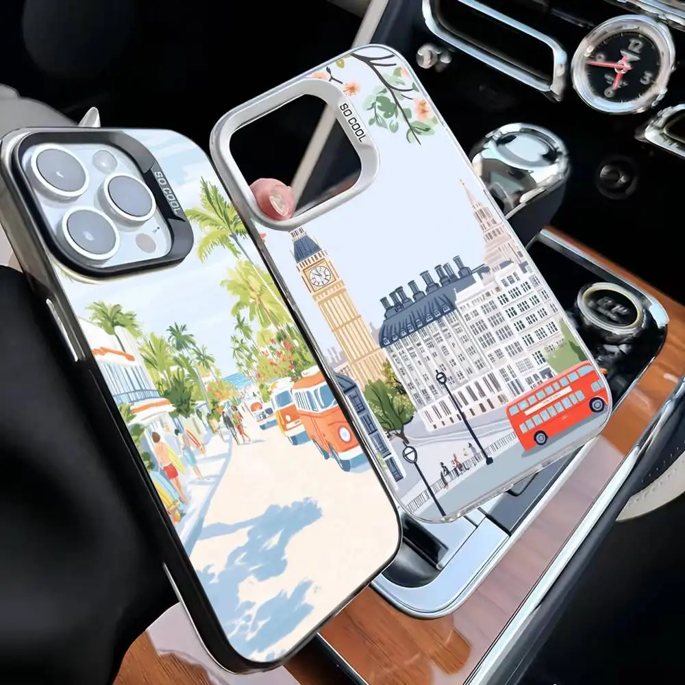 

Street View Illustration Phone Case For iPhone 16,15,14,13,12,11,Mini,Pro,MAX Black Matte Shockproof Cover