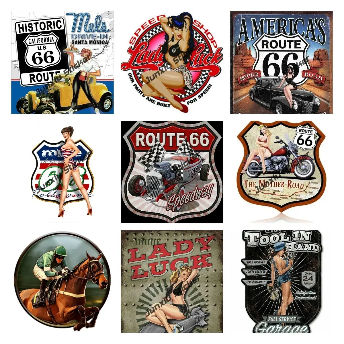 Retro Old School Route 66 Americas Main Street Vinyl Decal Waterproof Sticker Route 66 Pin Up Girl Decal Graffiti Accessories KK