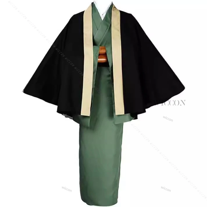 Fukuzawa Yukichi BSD Anime Cosplay Costume Japan Samurai Uniform Wig Full Suit Green Kimono Role Play Halloween