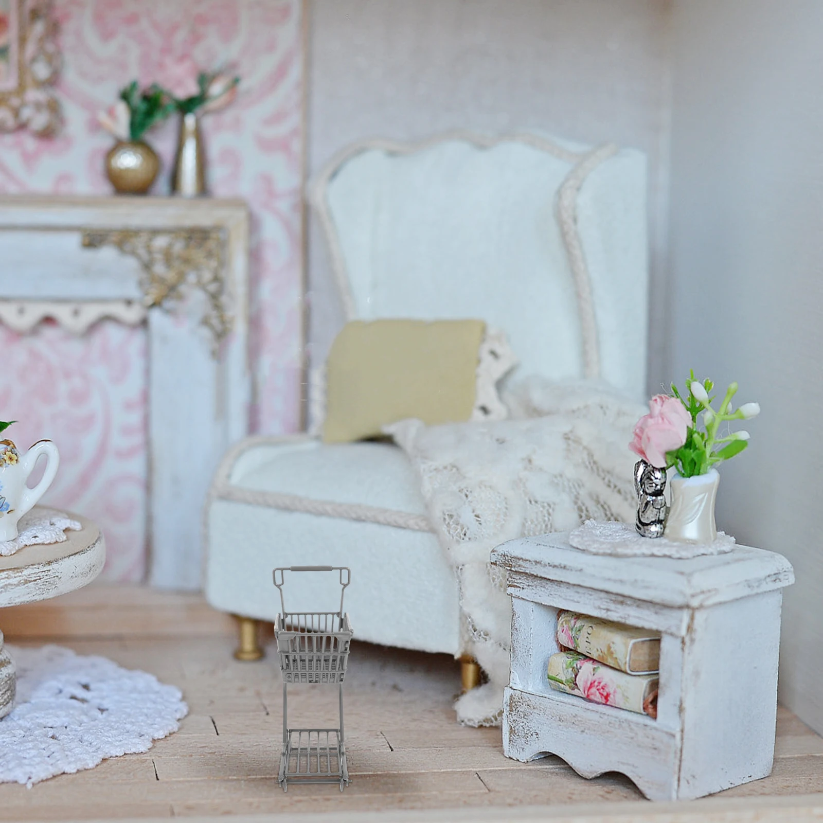 유아용 미니 쇼핑 카트 1개 귀여운 트롤리 놀이용 내구성 있는 어린이 수납 랙 현실적인 시뮬레이션 가족용