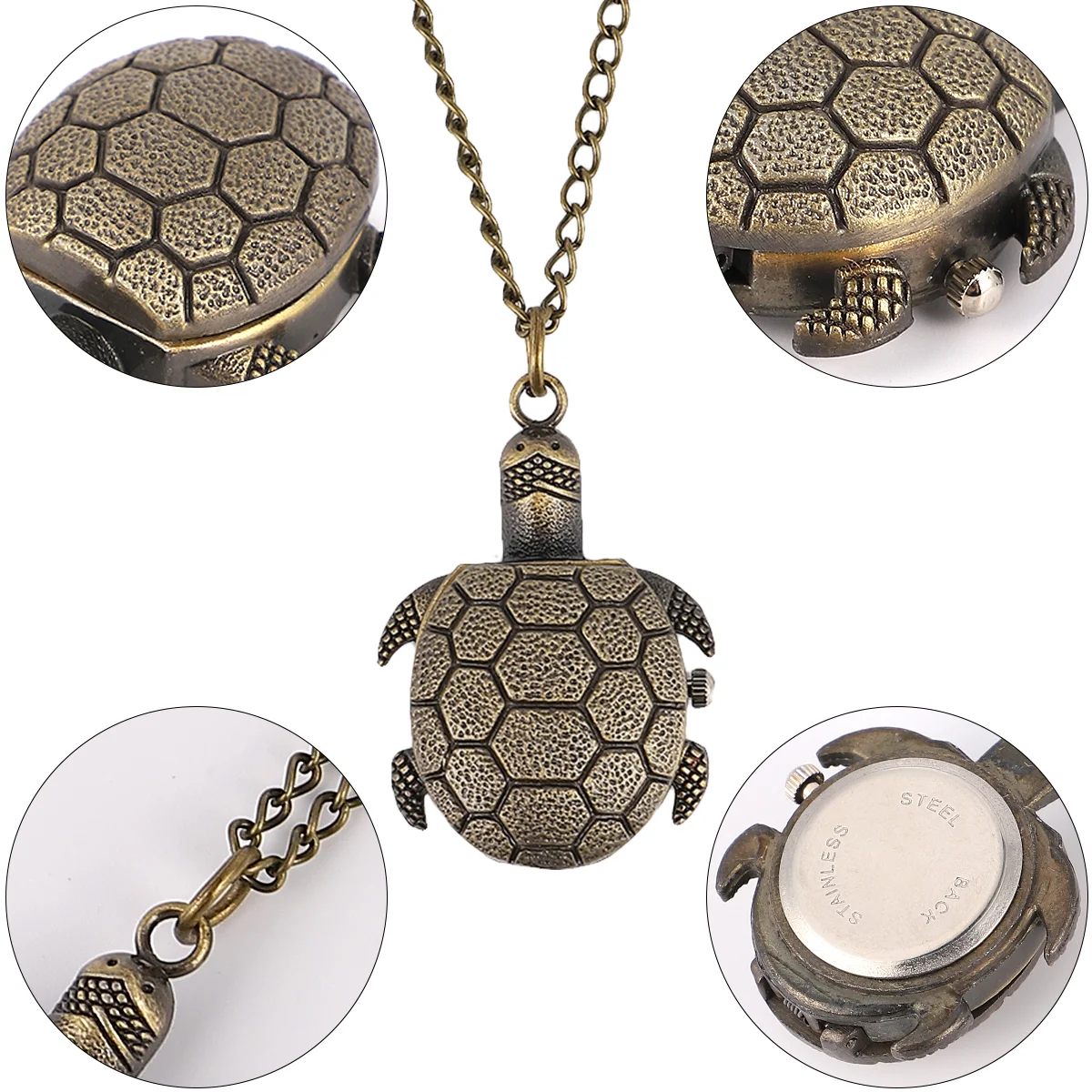 

Movement Bronze Turtle Vintage Pocket Watch Man Decor with Chain Zinc Alloy Retro