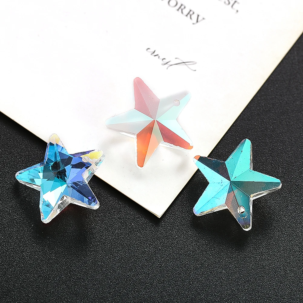5PCS 2cm AB Colour Five-pointed Star Pendant DIY Wind Chime Components Rainbow Making Decor Accessories Garden Party Ornament