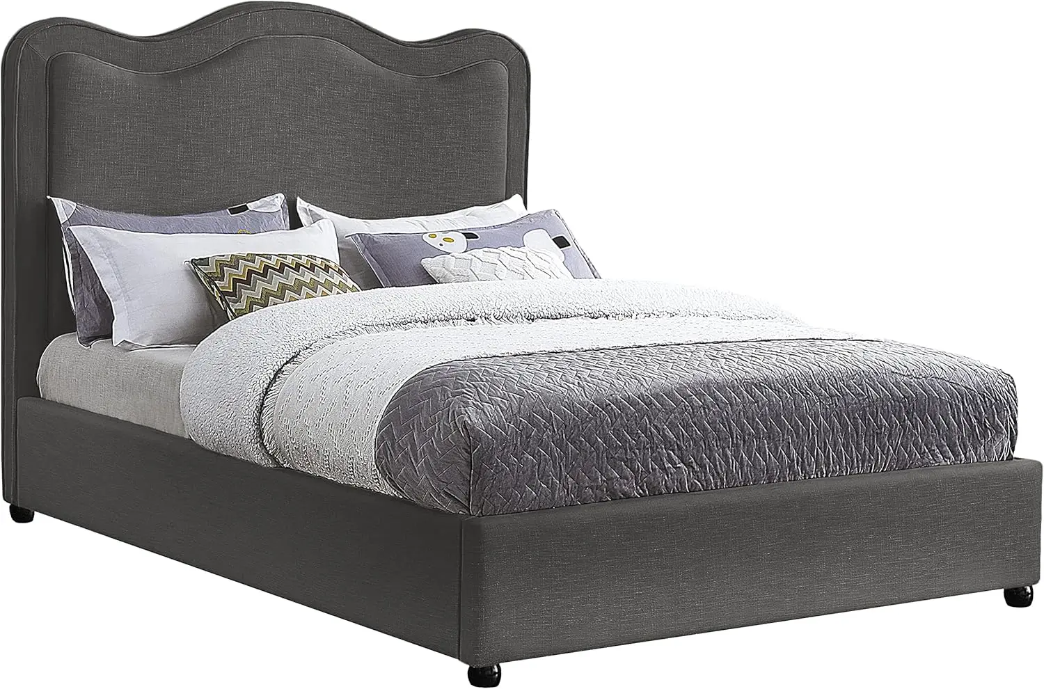 Meridian Furniture Felixgrey-F Felix Collection Modern | Contemporary Linen Textured Fabric Upholstered Bed With Curved