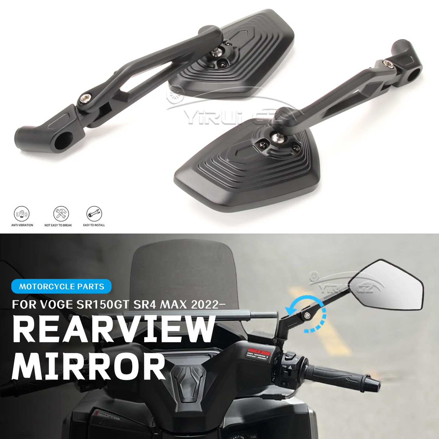 

Motorcycle Rearview Mirror Aluminum Adjustable Side Rear View Mirrors SR 150 GT For VOGE SR150GT SR4 Max SR 150 GT SR4 Max 2022-