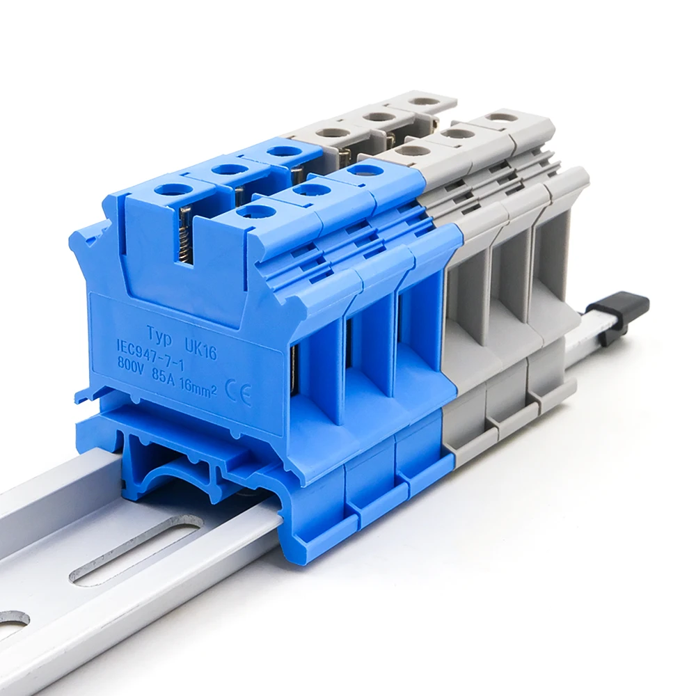 

10Pcs UK 16N DIN Rail Terminal Block High Current 101A 800V Screw Connection Electrical Conductor