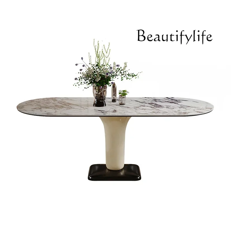 

Cream Style Rock Plate Dining Table Designer Modern Minimalist Oval Retro Dining Table