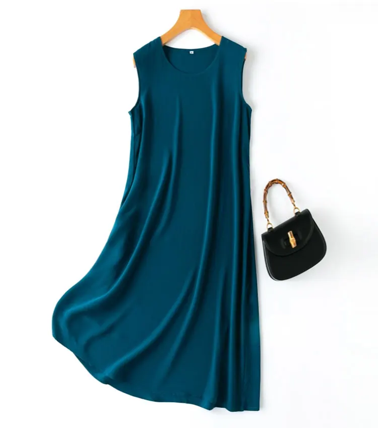 Women Slip Dress 100% Mulberry Silk Crepe Solid Colors Summer Sleeveless A-line Tank Dress Sleep dress M L XL XXL XXXL MM865