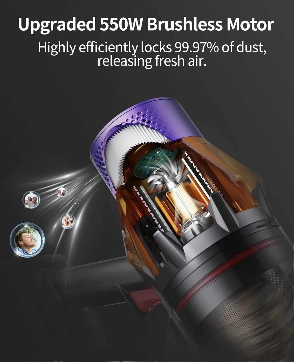 Vacuum Cleaner, 550W 45KPA 60Mins Cordless Stick Vacuum Cleaner With Touch Screen, Self-Standing,Wall Mount Charging, H