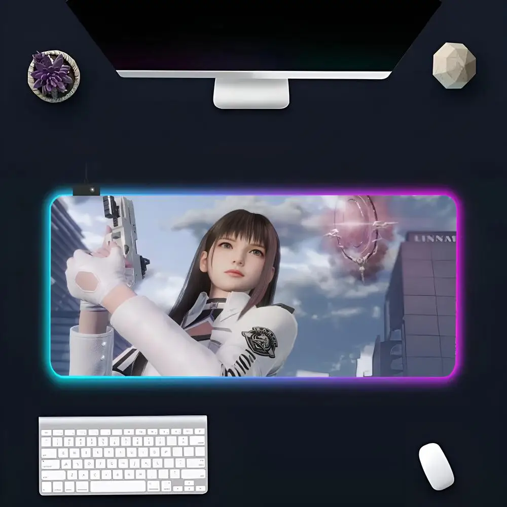 Anime L-Love and D-Deepspace MINISO Mouse Pad RGB Gaming Mousepad XXL Keyboard Pads Luminous Desk Mat Backlit Mousepads
