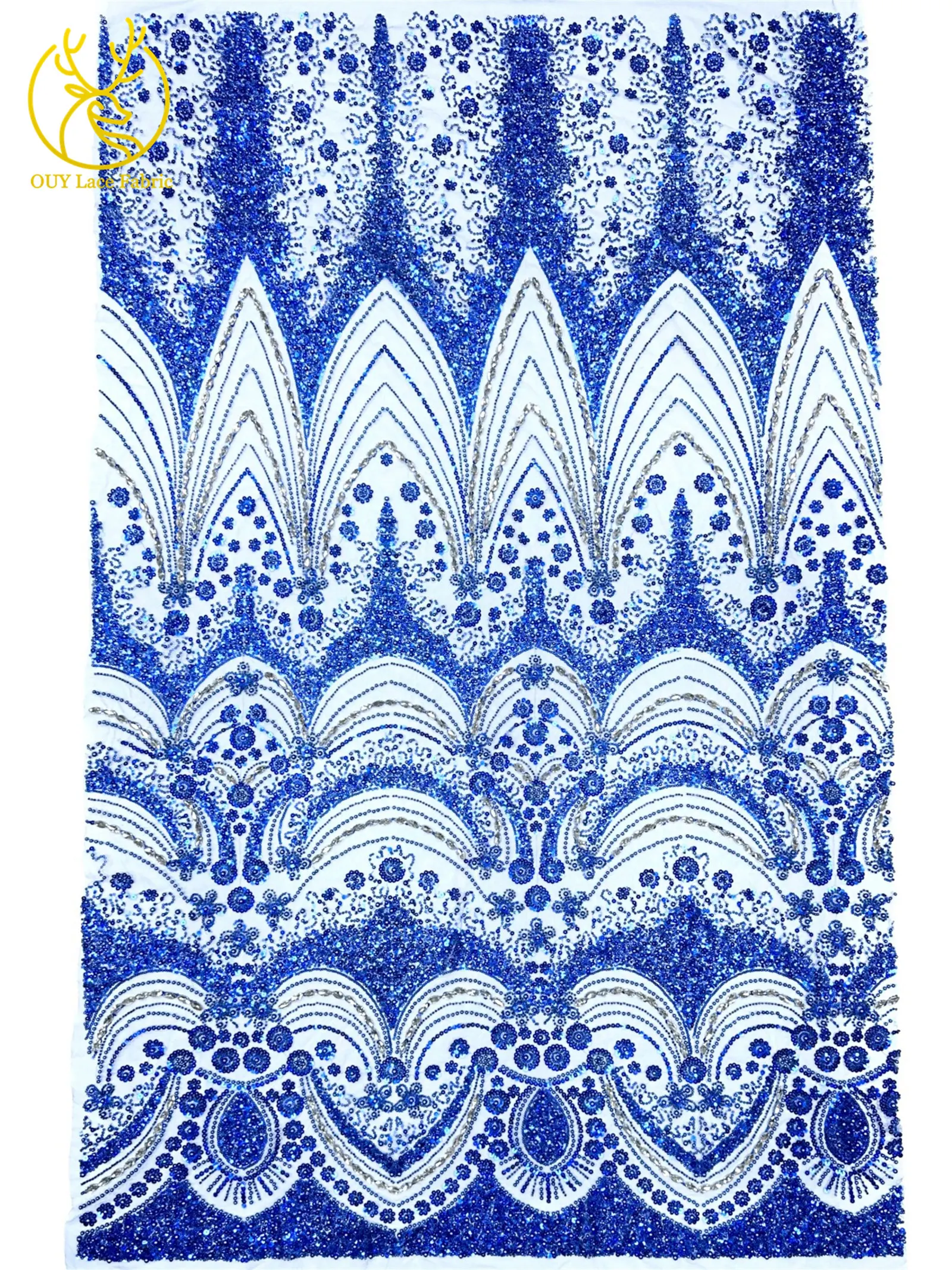 Luxuriöser königlicher lila afrikanischer handgefertigter Perlen-Spitzenstoff, französischer Pailletten-Stein-Tüll-Spitzenstoff für Hochzeitskleid-Design – Detail 7