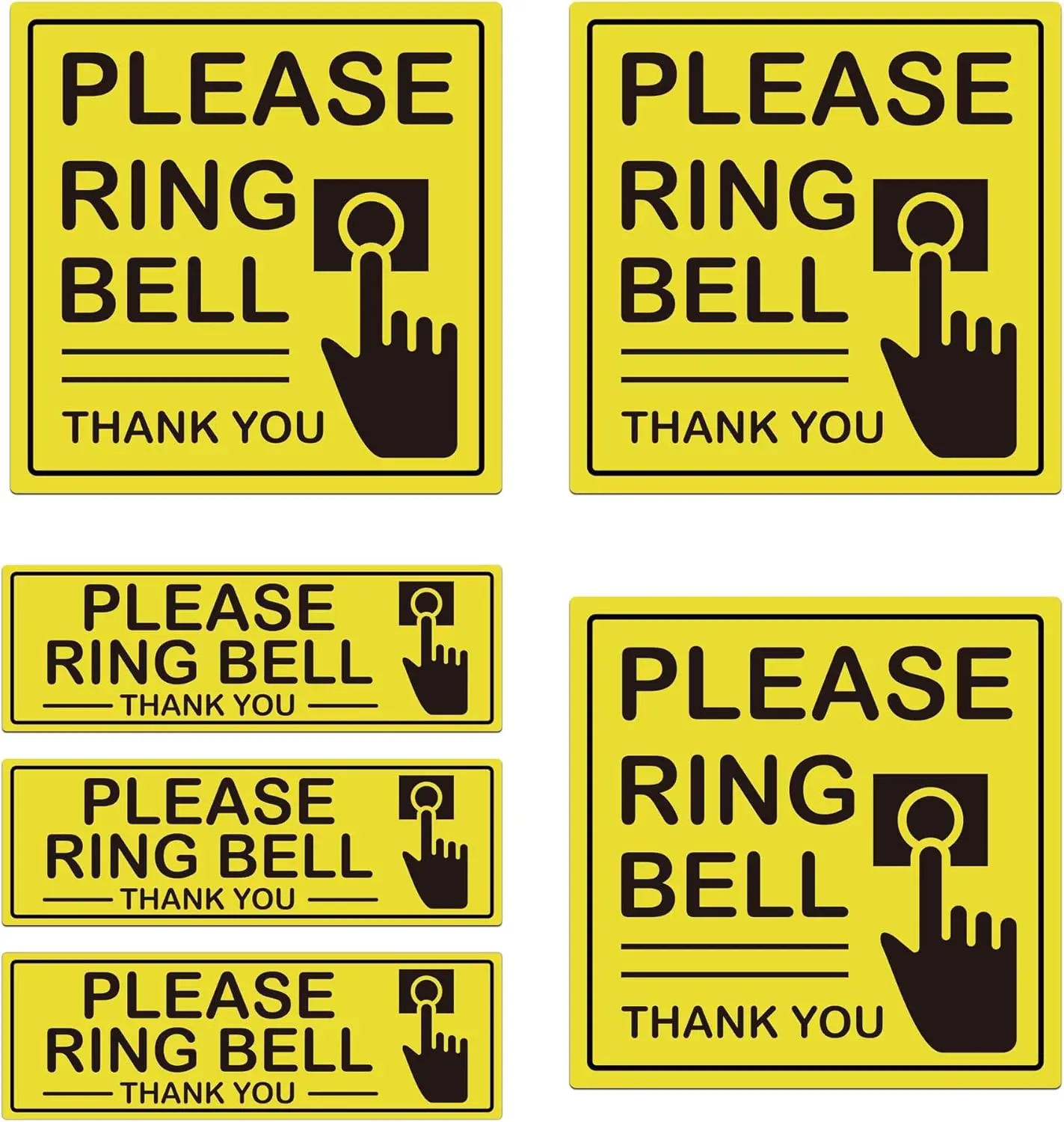

6x6 Inch & 3x9 Inch Yellow Please Ring Doorbell Sign Stickers - 8 Pack Self-Adhesive Vinyl Ring Doorbell Sticker Waterproof Ring