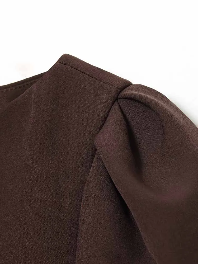 Style européen et américain automne nouvelle mode vêtements pour femmes élégant coupe ajustée à manches courtes plissée poche robe courte