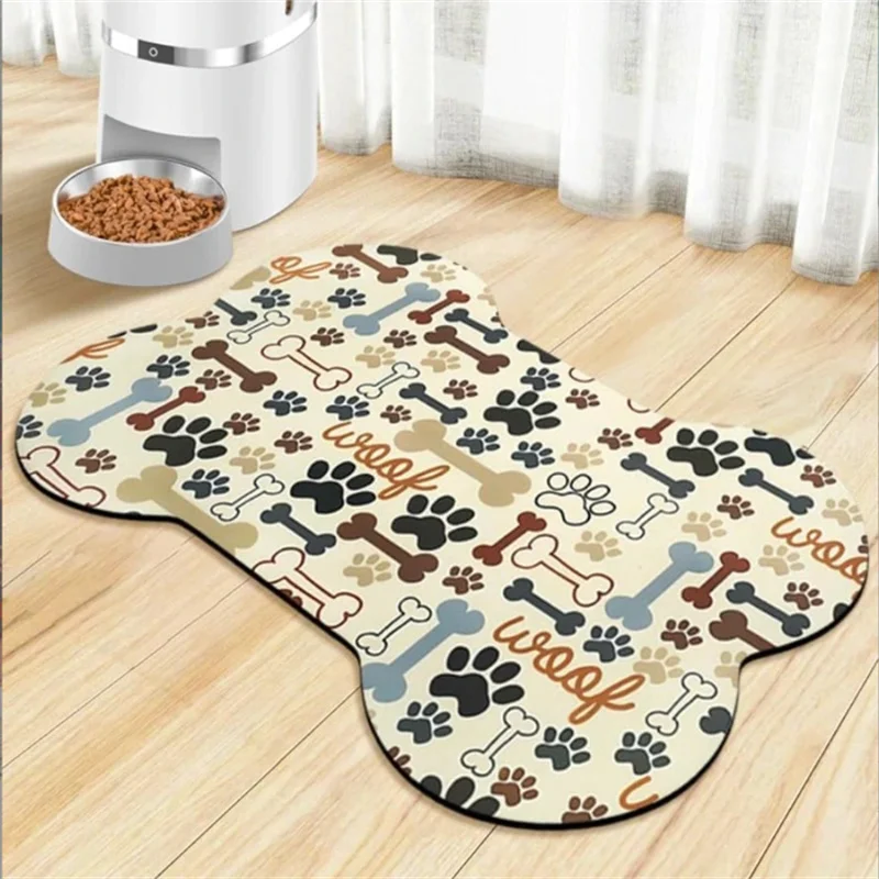 40x60cm Cartoon Bone Dual-Sided Pet Mat Diatomaceous Earth Absorbent Quick-Dry Splash Proof Cat Dog Feeding Floor Mat