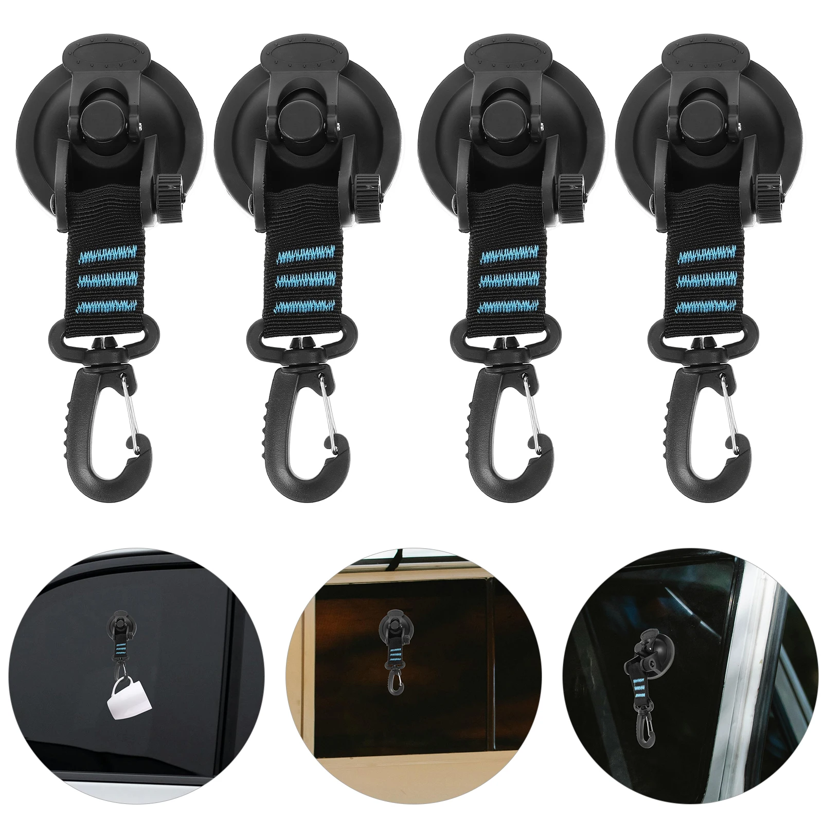 

4pcs Suction Black with Outdoor Suction Cup Hooks Heavy Duty Rope for Camping Car Mount Heavy Duty Hooks Rubber Tent Accessories