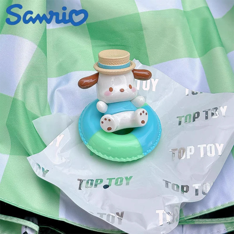 Sanrio Family Mini Swimming Circle Series Sanrio Toys Kuromi Pocahcco Hangyodon Blind Box Anime Figurines Toy Kid Surprise Gifts