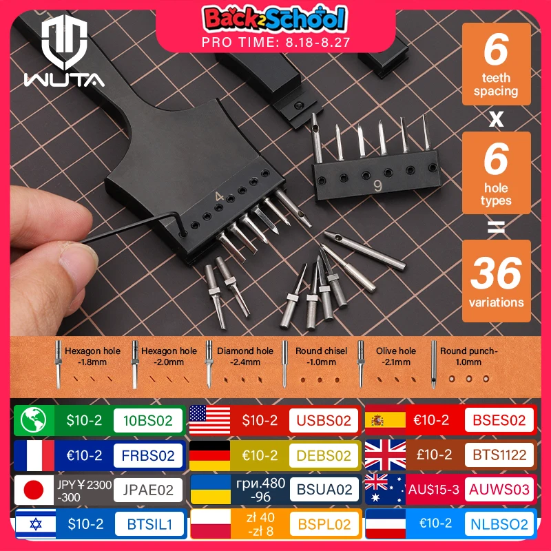 

WUTA Multifunctional Leather Hole Punch Round Pricking Iron Stitching Punching Chisel Interchangeable Head Leather Craft Tools