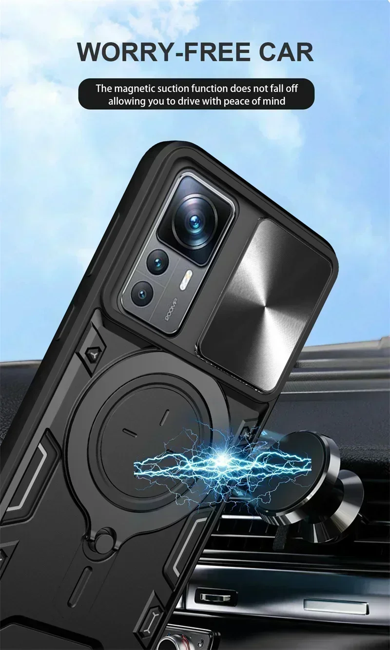 For Xiaomi 12T Pro Case Shockproof Armor Slide Camera Protect Coque For Xiaomi Mi12T Mi 12T 12 T Pro Xiaomi12T Ring Holder Cover