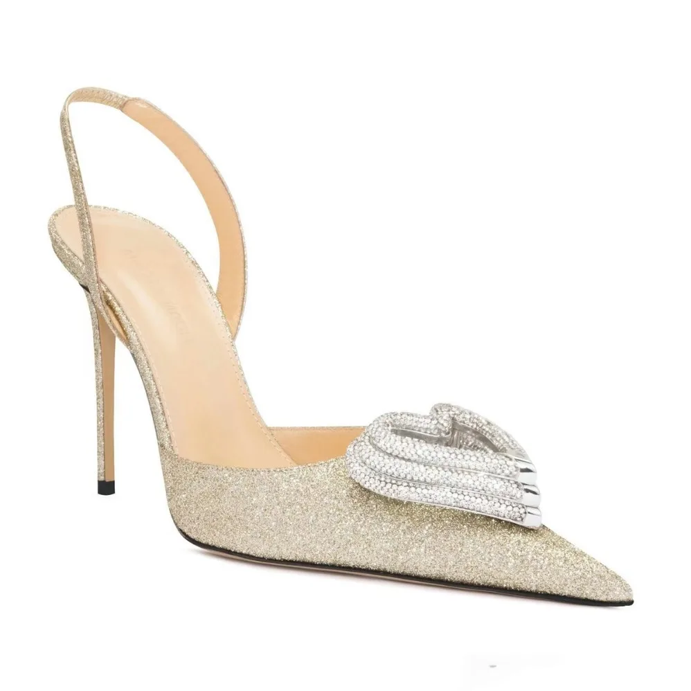 

Сандалии с острым носком и стразами в форме сердца, женская обувь большого размера без шнуровки на очень высоком каблуке в подиумном стиле