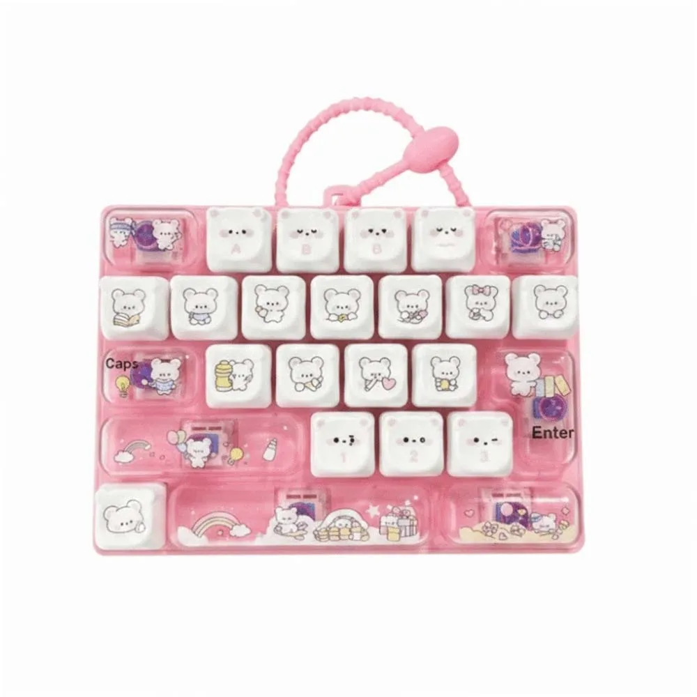 26 Mechanical Keys Keyboard Fidget Rainbow Compact Size Mini Mechanical Keypad Cartoon Bear Smooth Clicky
