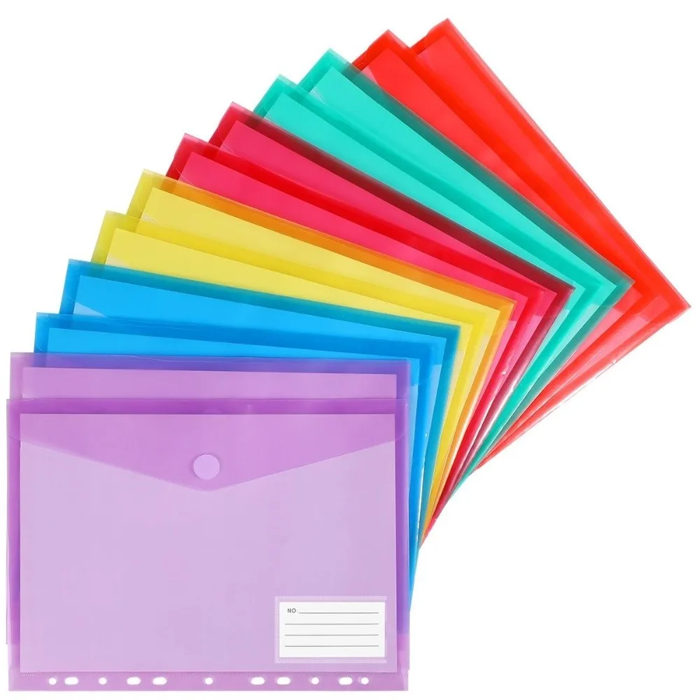 

7pcs/Set A4/A5/A6 Binder Pockets 6/11 Holes Loose-Leaf with Adhesive Snaps PP Envelopes Binder Pouch School & Office