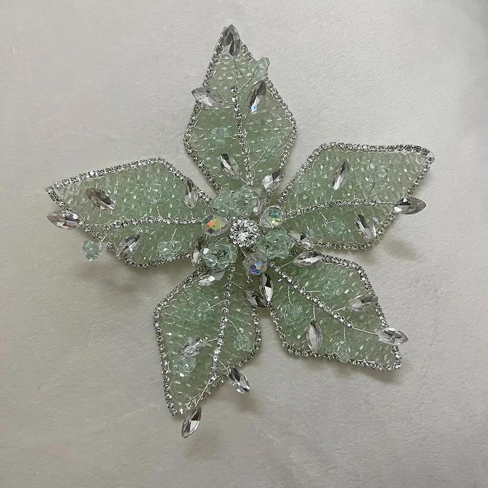 hotfix rhinestones Handmade Crystal Flower Brooch, Sparkly Rhinestone Beaded Leaf for Wedding Party Dress Decoration
