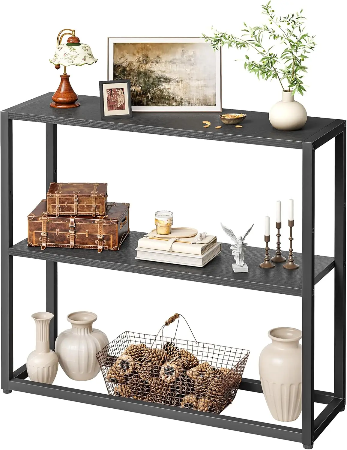 

Narrow Console Table with Shelves, Sofa Table for Living Room Hallway Entryway Small Space Black