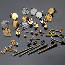 No Fade 10pcs Stainless Steel Blank Post Earring Studs Base Pins With Earring Plug Ear Back for Jewelry Making DIY Supplies