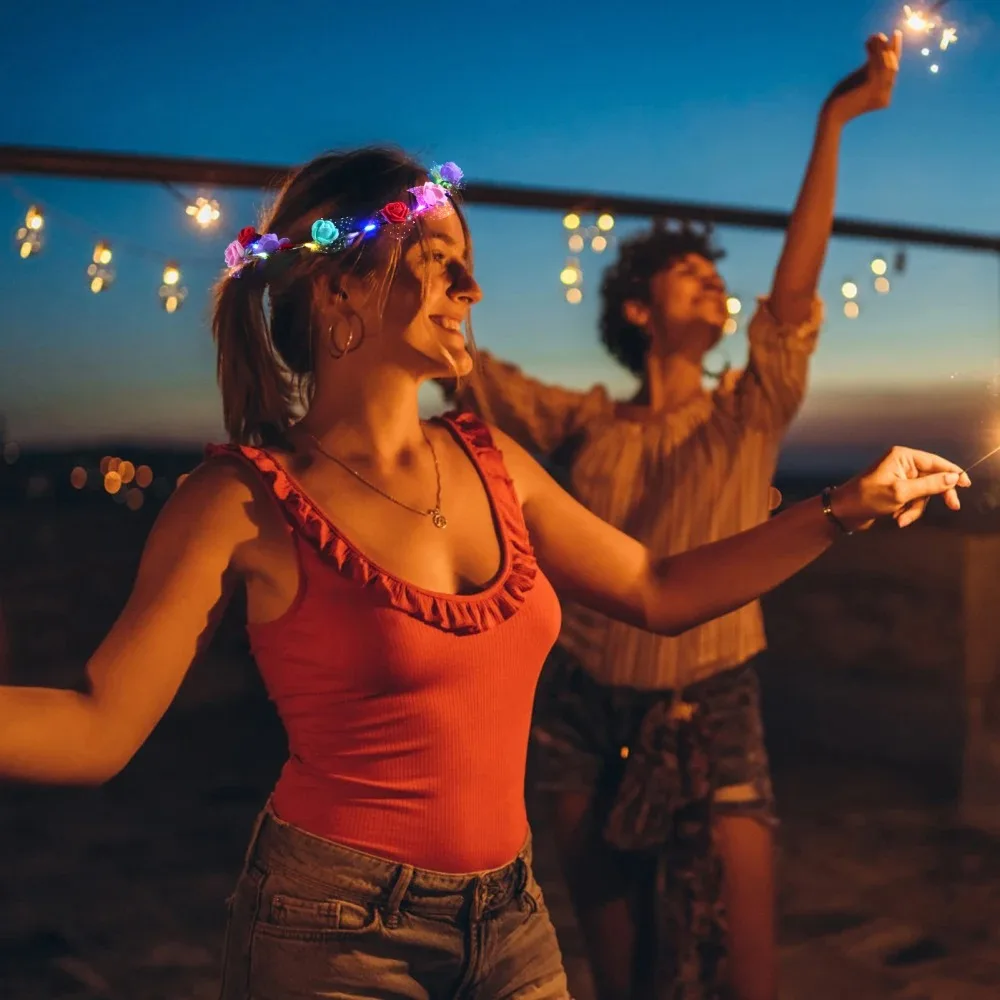 رباط رأس متوهج بزهرة ليد ، تاج شعر زهري ، تيجان إكليل زهور ، هدايا حفلات زفاف أعياد الميلاد ، حفلات الكريسماس ، أوب فلاور الخفيفة ، 10 ، 20