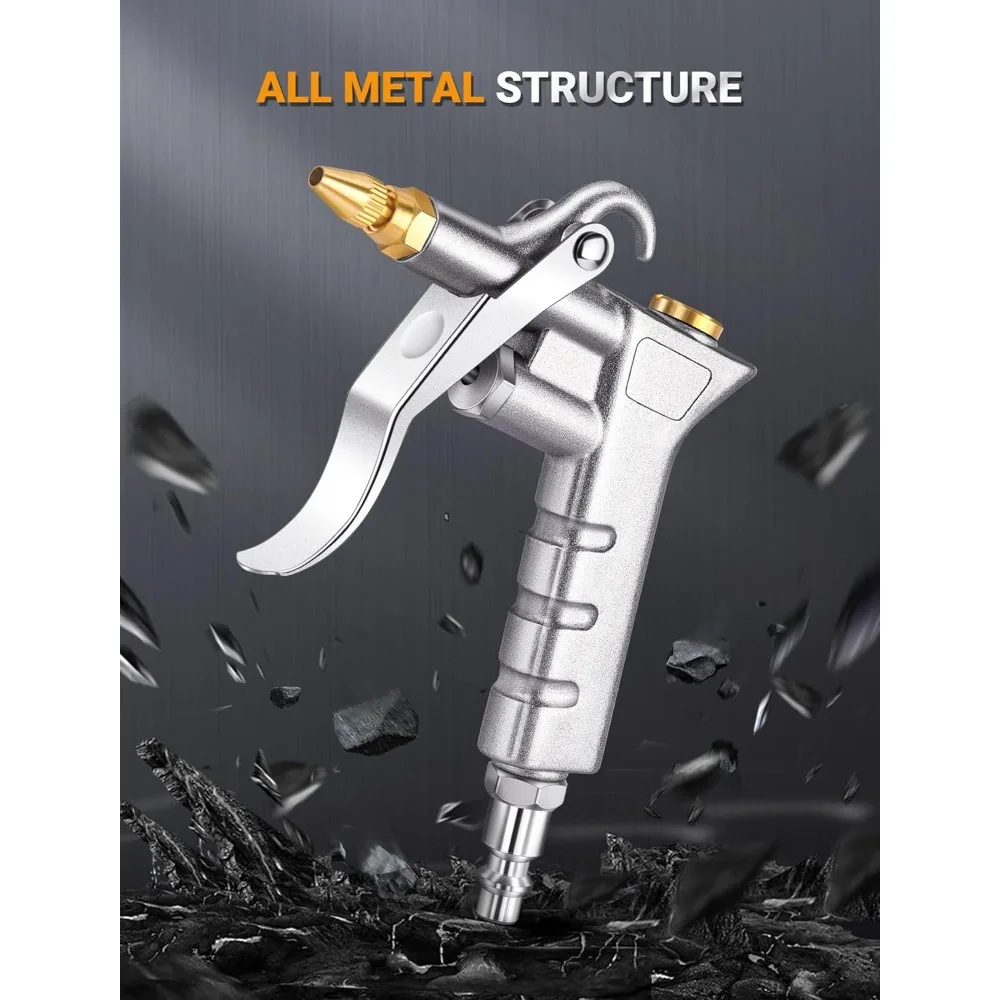 Metal Air Blow Gun Kit  Adjustable Nozzle Steel Extension 1/4