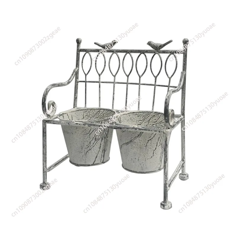 Vintage Iron Flower Pot Chair Planter French Style Balcony Garden Decor Rustic Metal Planter Stand Antique Iron Plant Holder