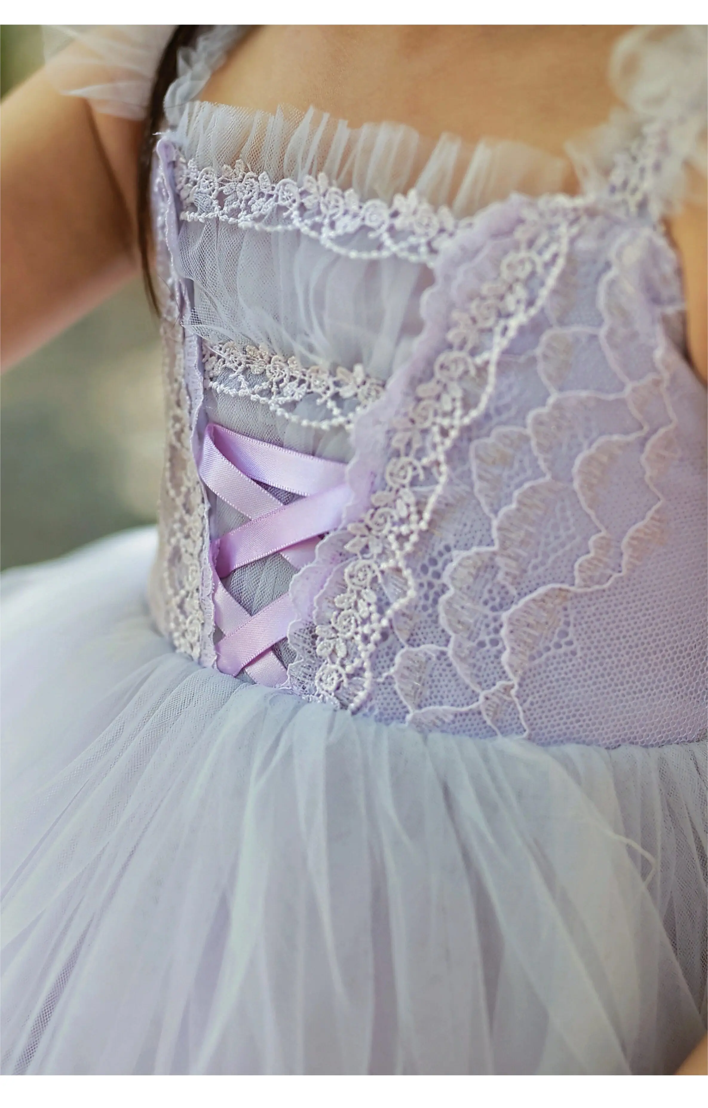 Kinder Prinzessinnen-Tutu-Kleid mit Rüschen, Tüll-Schulterträgern, Mehrlagiger Netzrock, Feen-Outfit für Geburtstag, Hochzeit, Fotoshooting und Partys – Detail 11